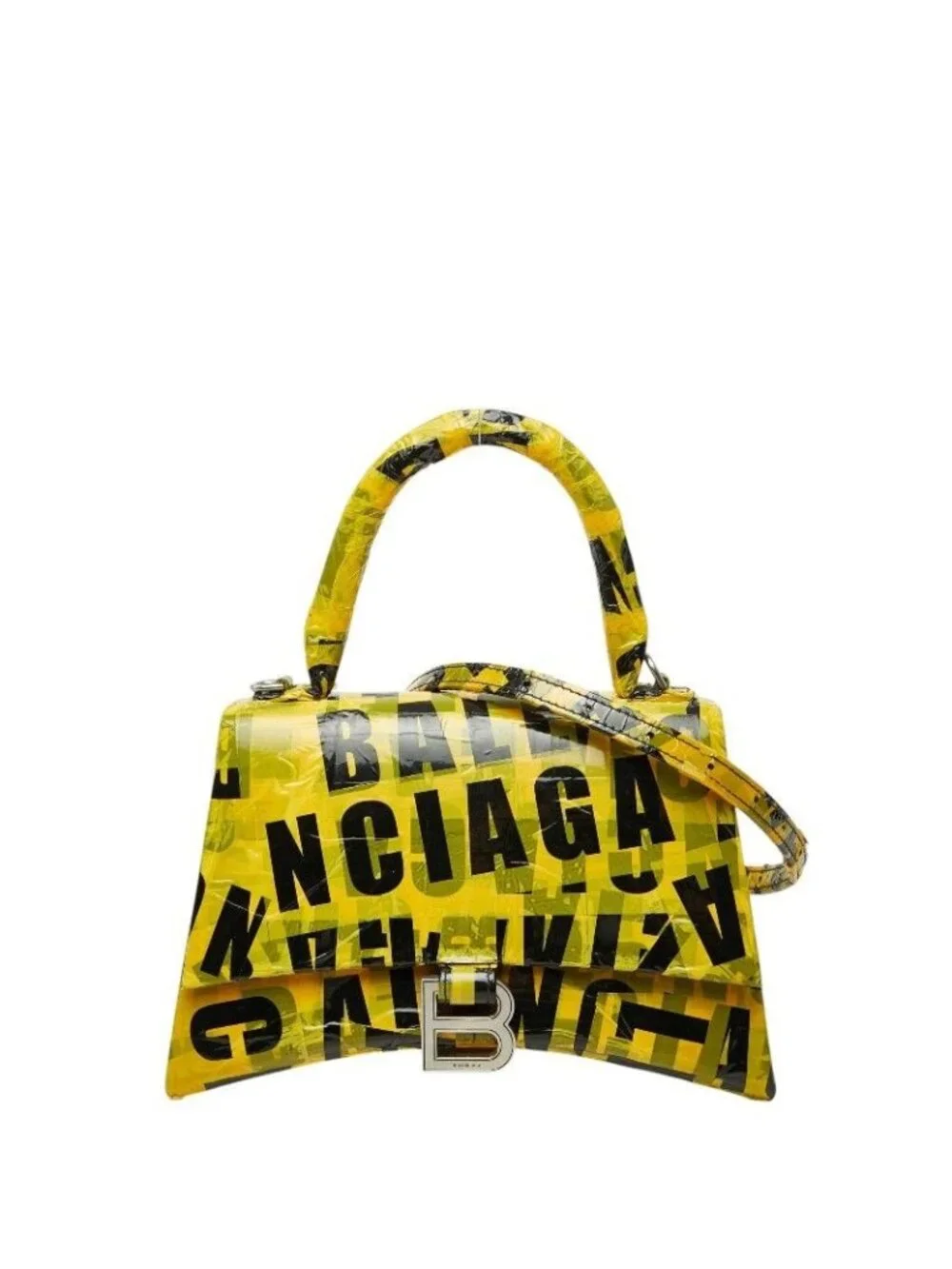 Balenciaga Hourglass S 2-Way Shoulder Bag Top Handle Yellow Black Leather Tape